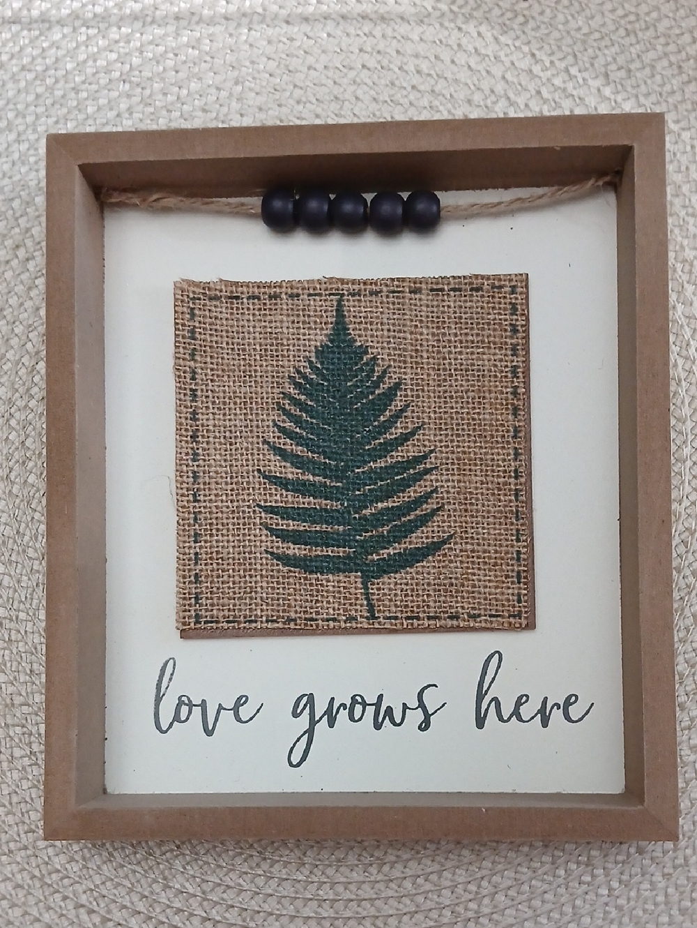 Framed Rustic Leaf Wall Art - Green on Burlap